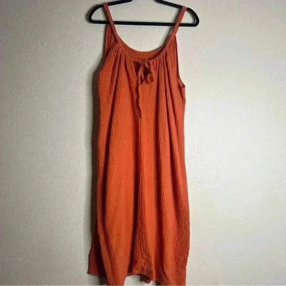 Kona Sol Dress Womens Orange Cotton Gauzy Sleeveless Drawstring Beach Cover Up - Picture 3 of 3